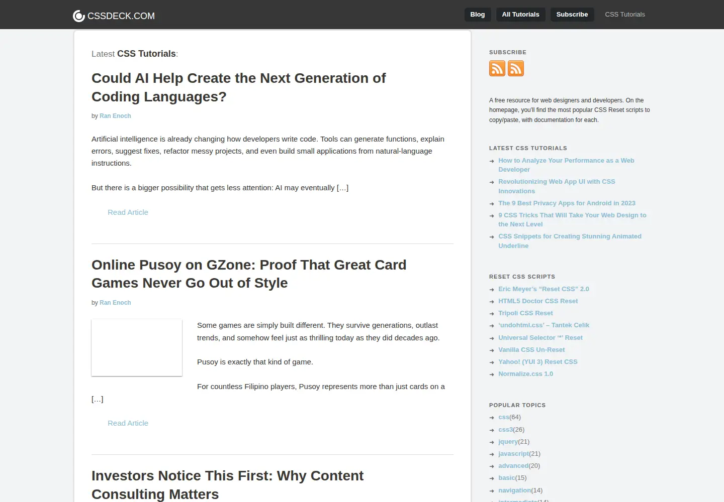 Captured homepage of cssreset.com in the current scan