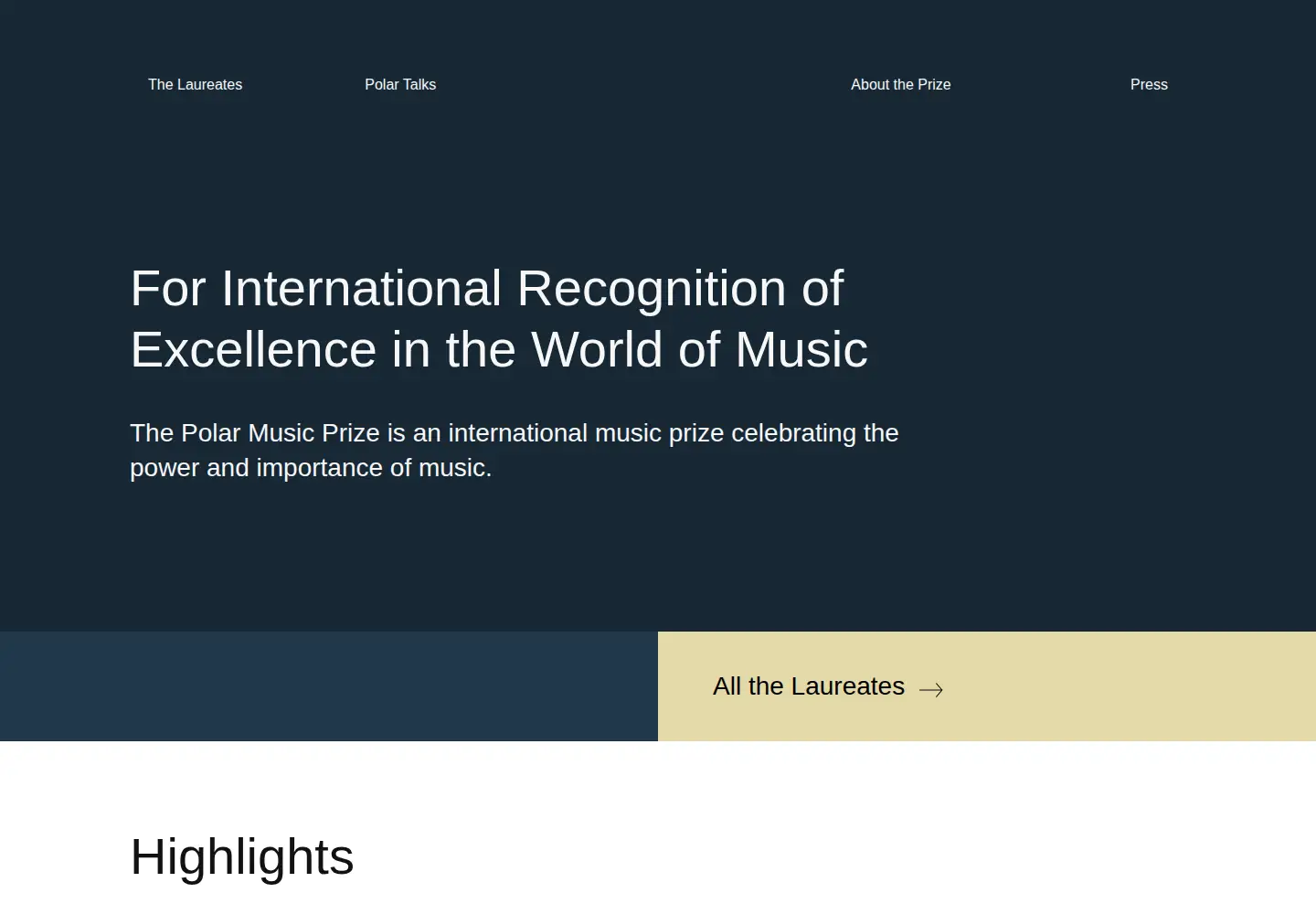Captured homepage of polarmusicprize.org in the current scan