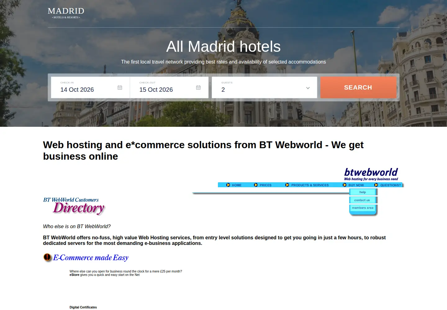 Captured homepage of btwebworld.com in the current scan