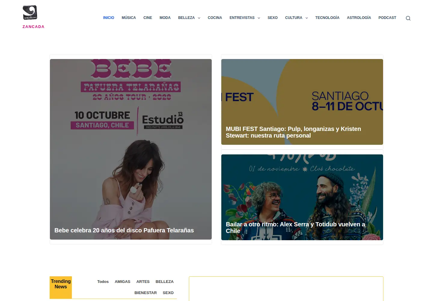 Captured homepage of zancada.com in the current scan