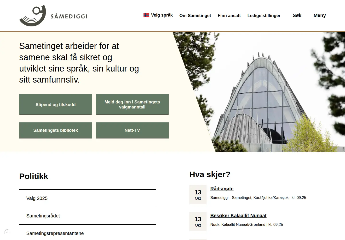 Screenshot of sametinget.no