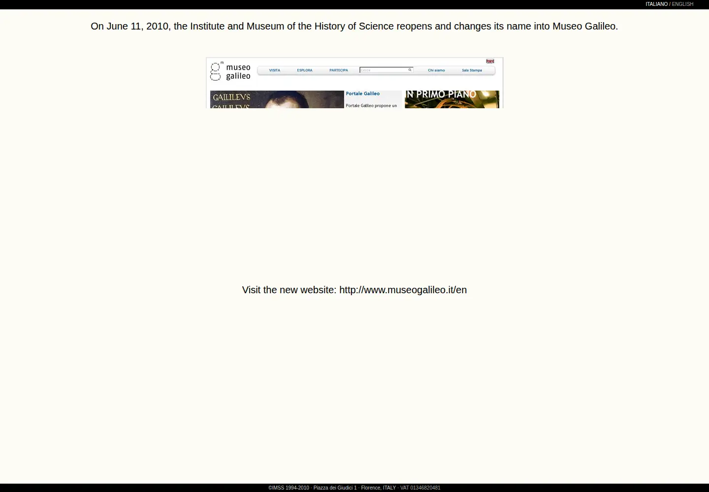 Captured homepage of imss.fi.it in the current scan