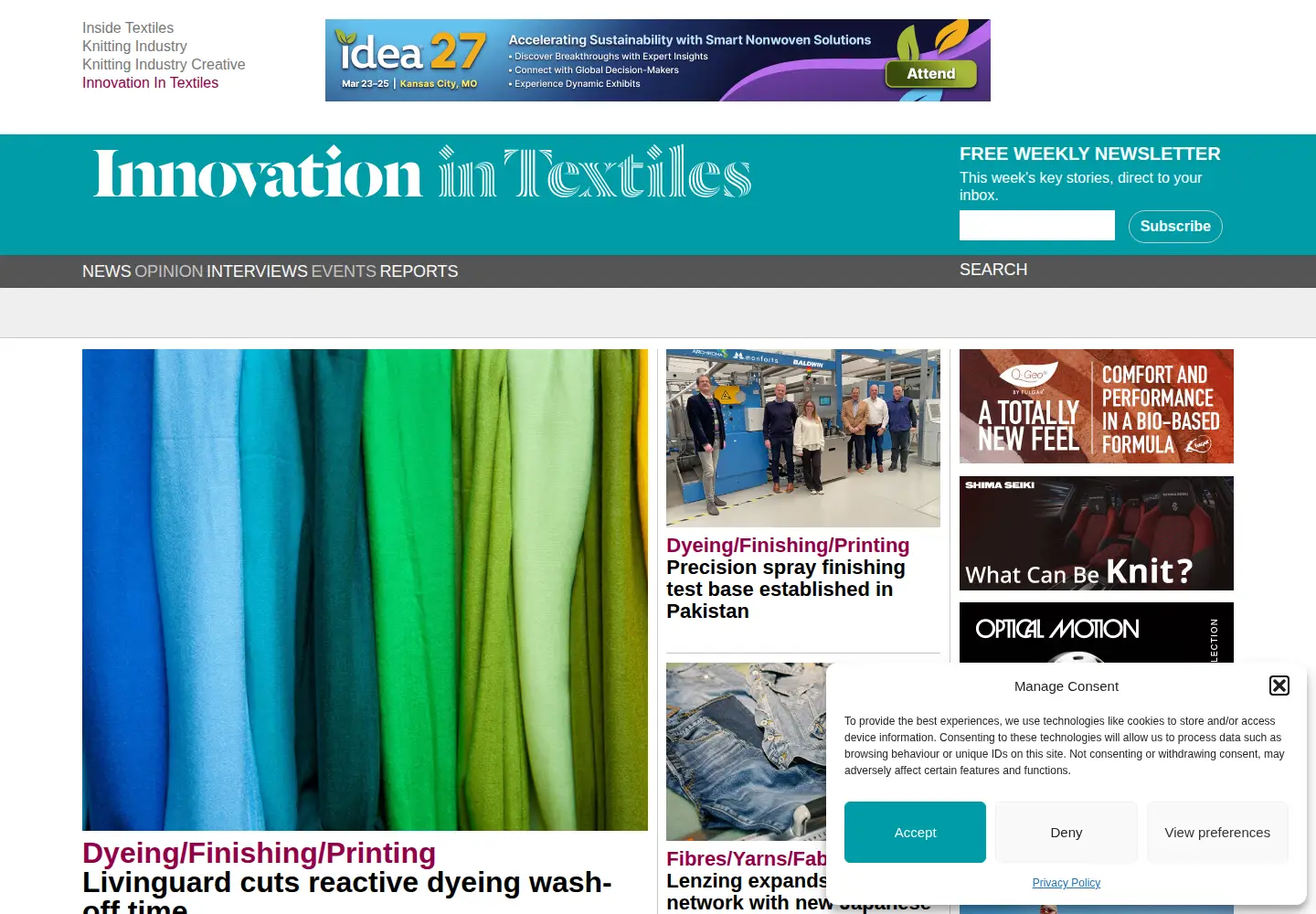 Captured homepage of innovationintextiles.com in the current scan