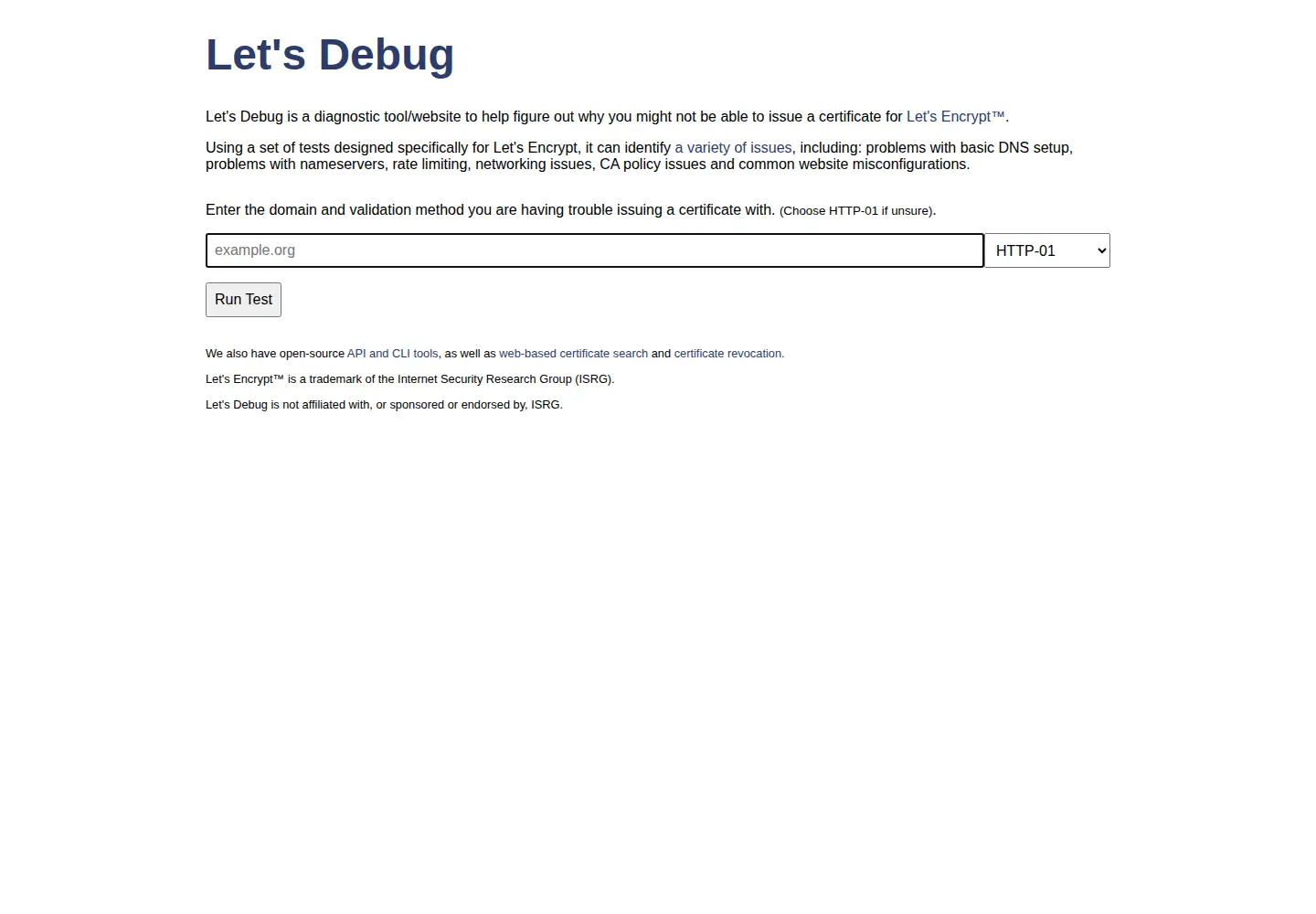 Screenshot of letsdebug.net
