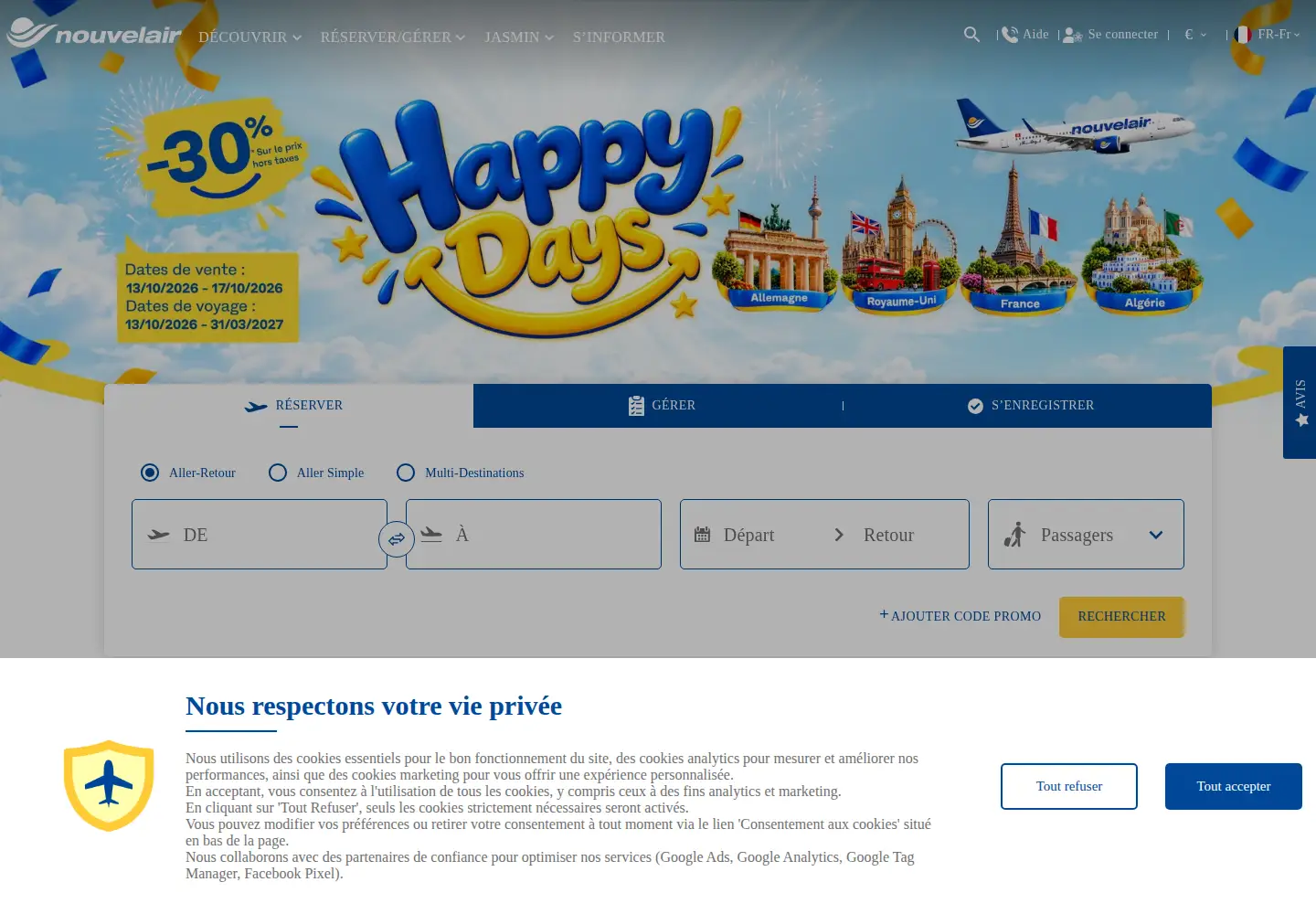 Screenshot of nouvelair.com