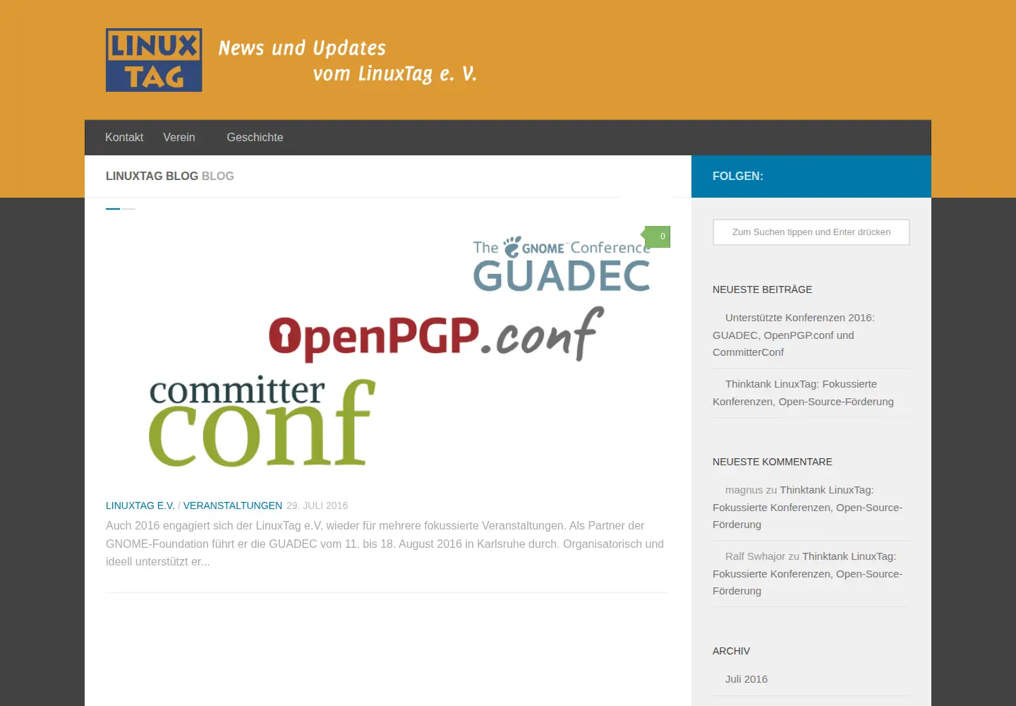 Captured homepage of linuxtag.org in the current scan