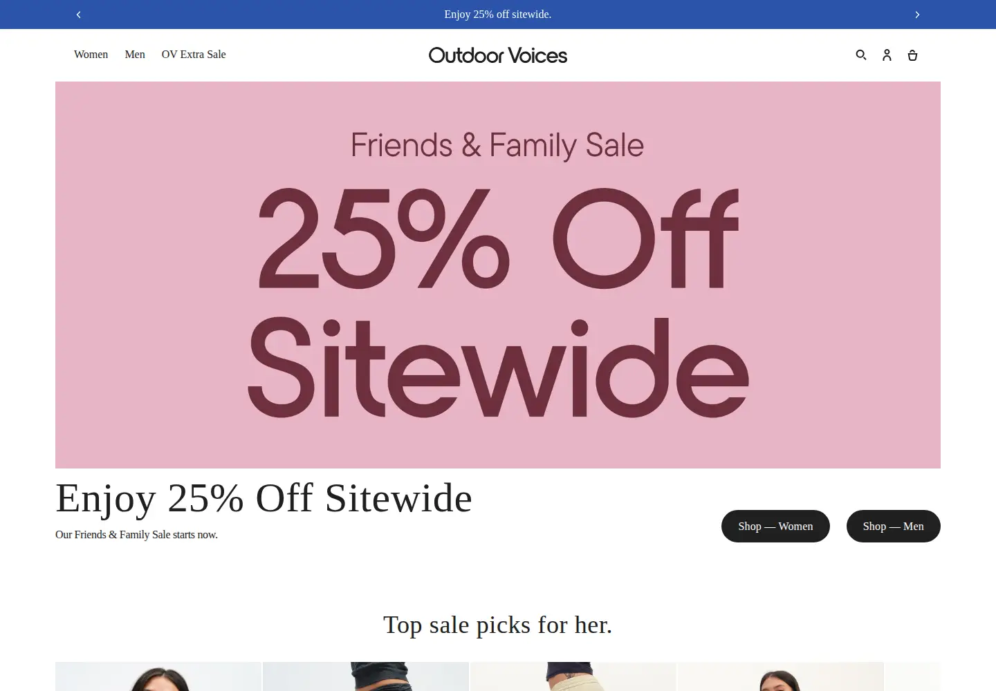 Captured homepage of outdoorvoices.com in the current scan
