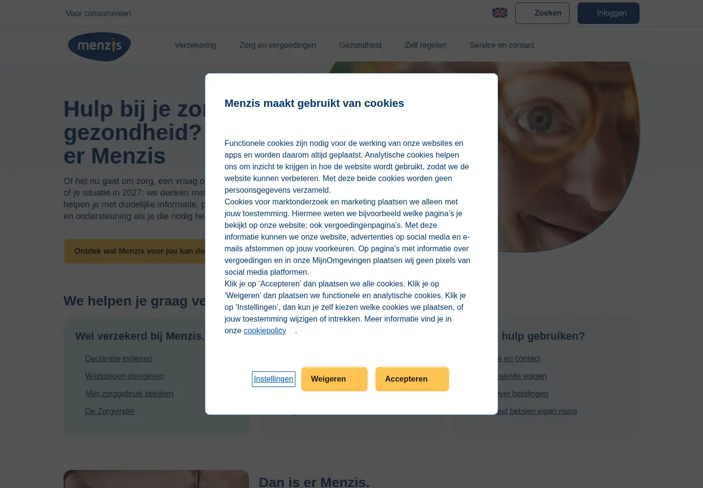Screenshot of menzis.nl