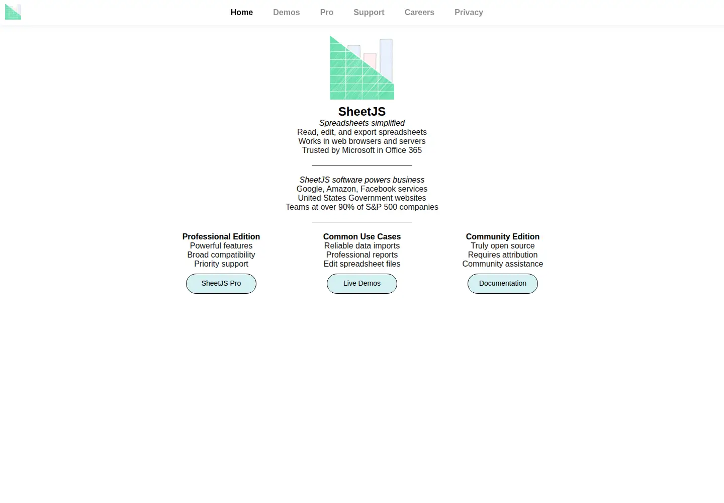 Screenshot of sheetjs.com