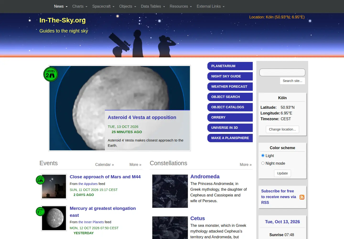 Captured homepage of in-the-sky.org in the current scan