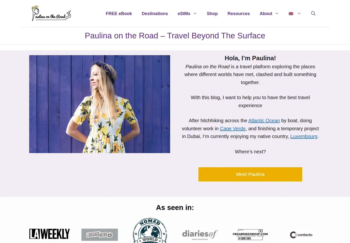Screenshot of paulinaontheroad.com