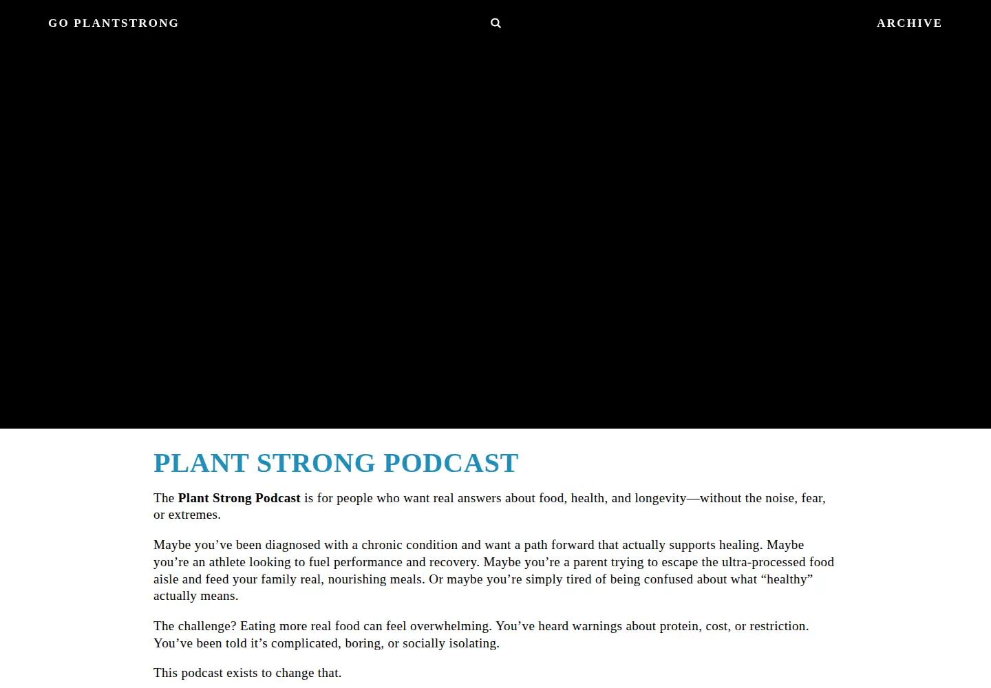 Captured homepage of plantstrongpodcast.com in the current scan