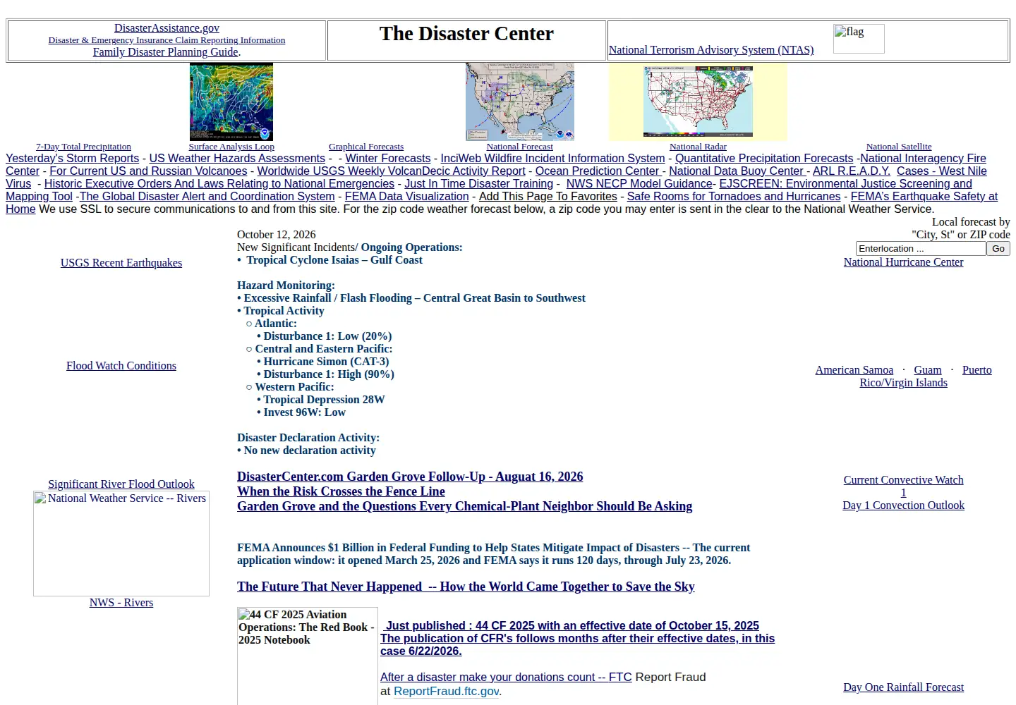 Captured homepage of disastercenter.com in the current scan