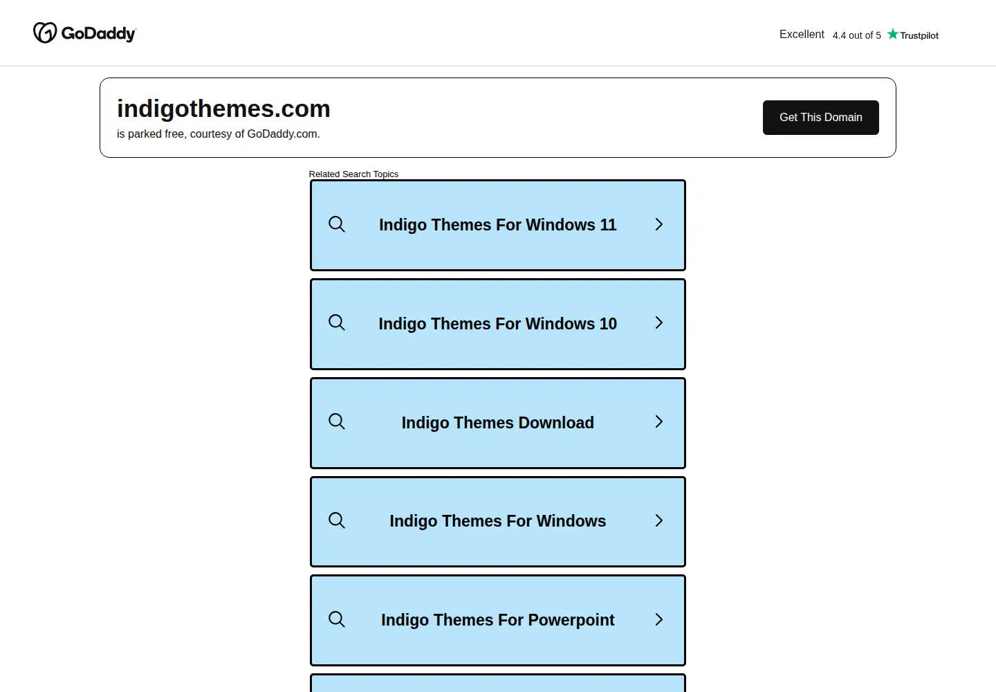 Captured homepage of indigothemes.com in the current scan