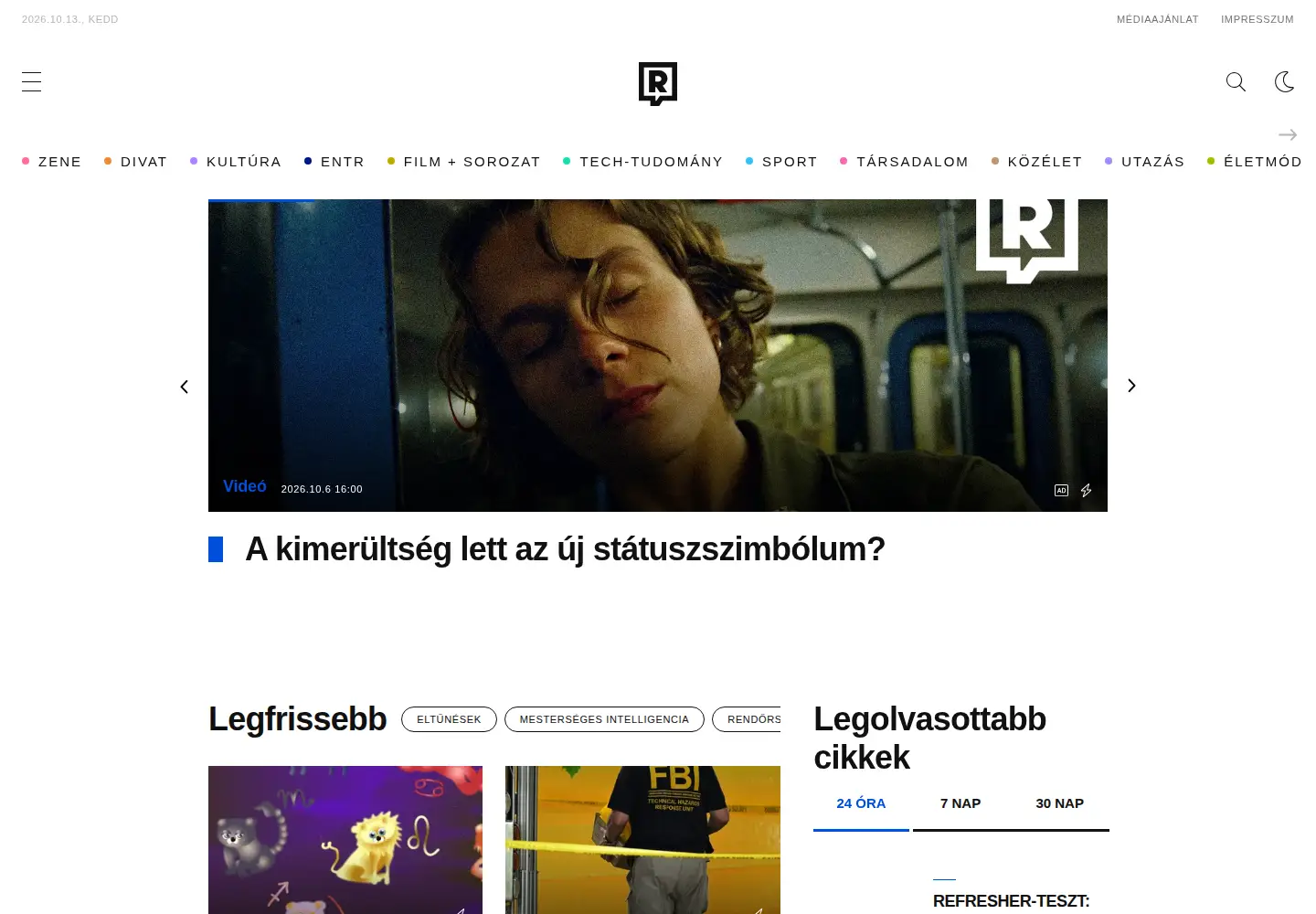 Captured homepage of refresher.hu in the current scan
