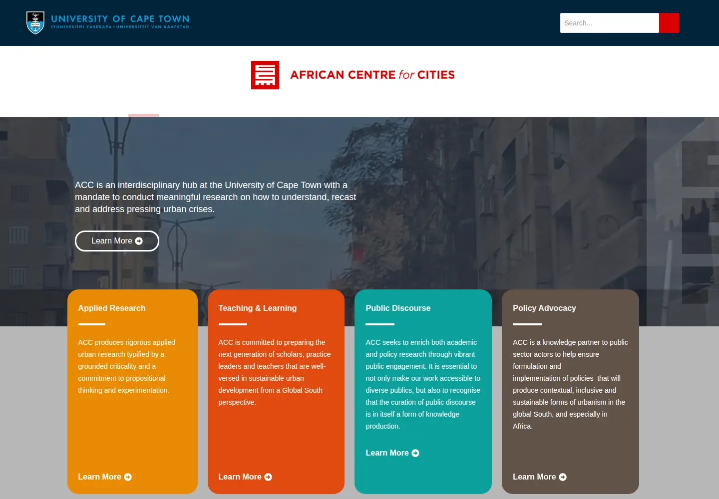 Screenshot of africancentreforcities.net