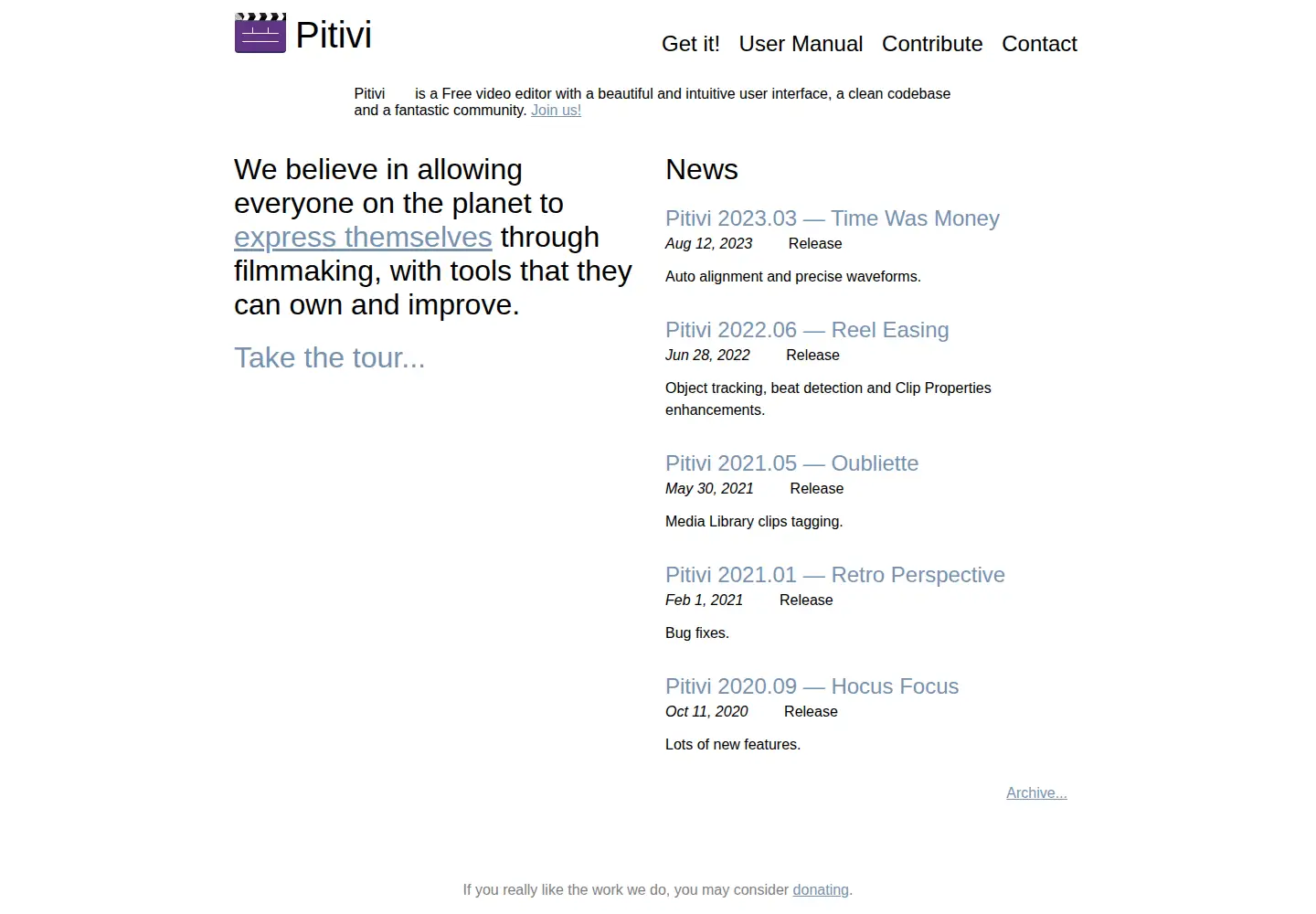 Screenshot of pitivi.org