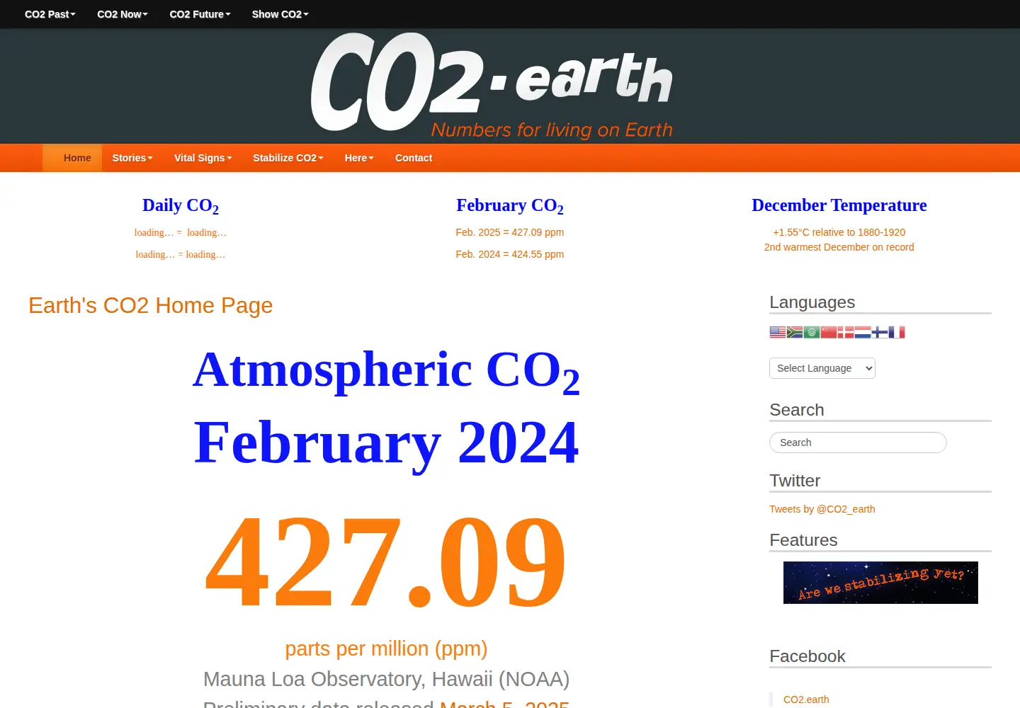 Captured homepage of co2.earth in the current scan