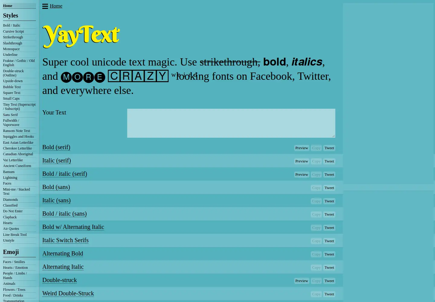 Screenshot of yaytext.com