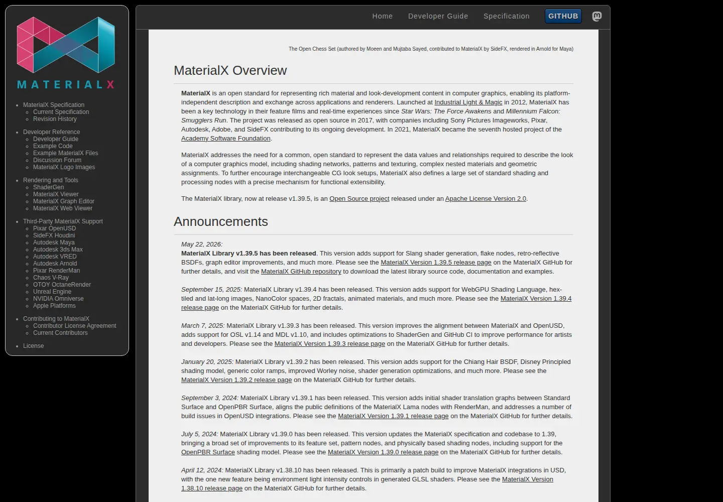 Captured homepage of materialx.org in the current scan