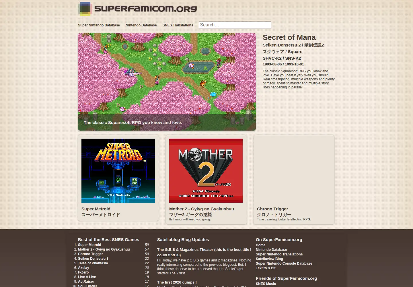 Captured homepage of superfamicom.org in the current scan