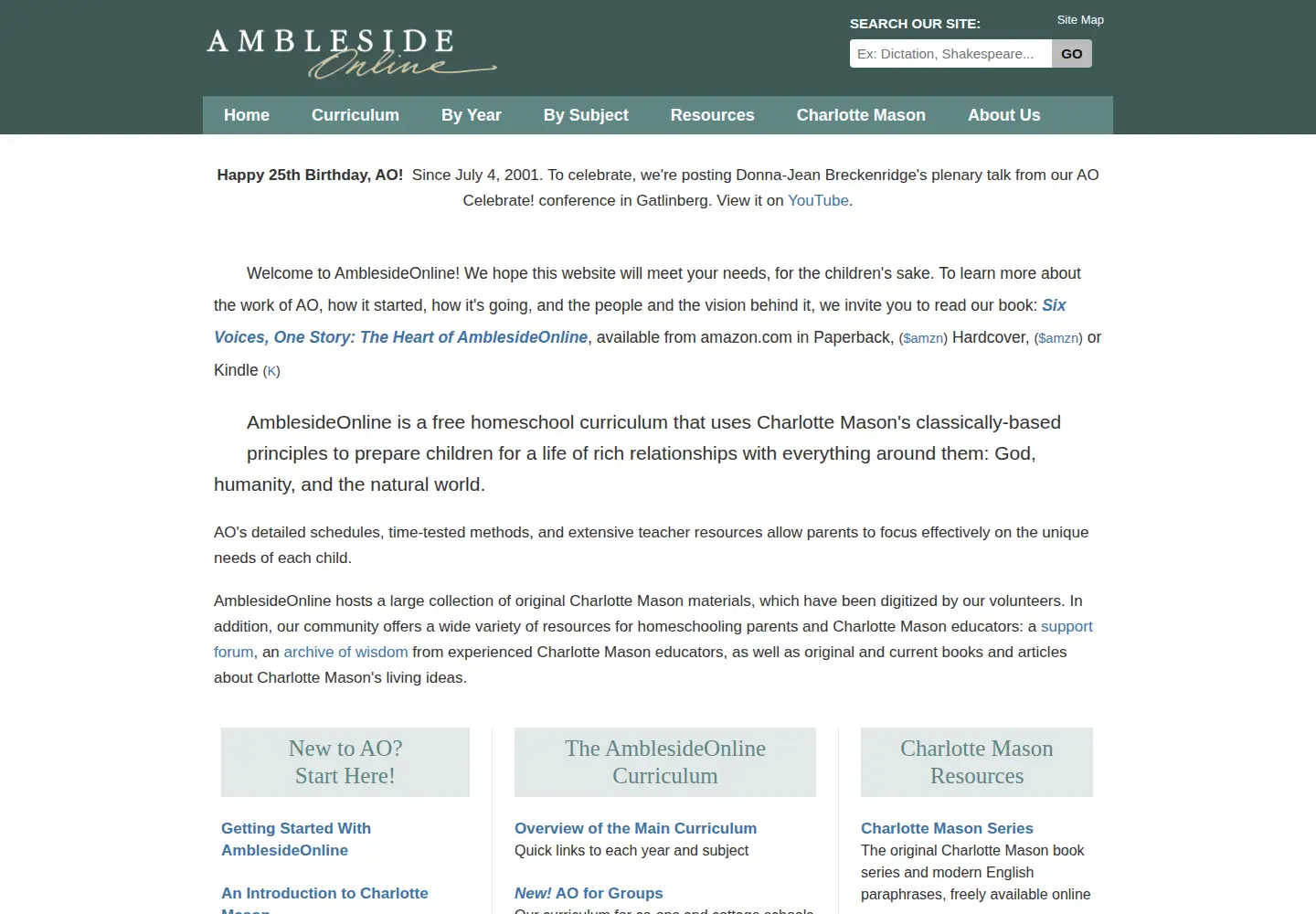 Screenshot of amblesideonline.org