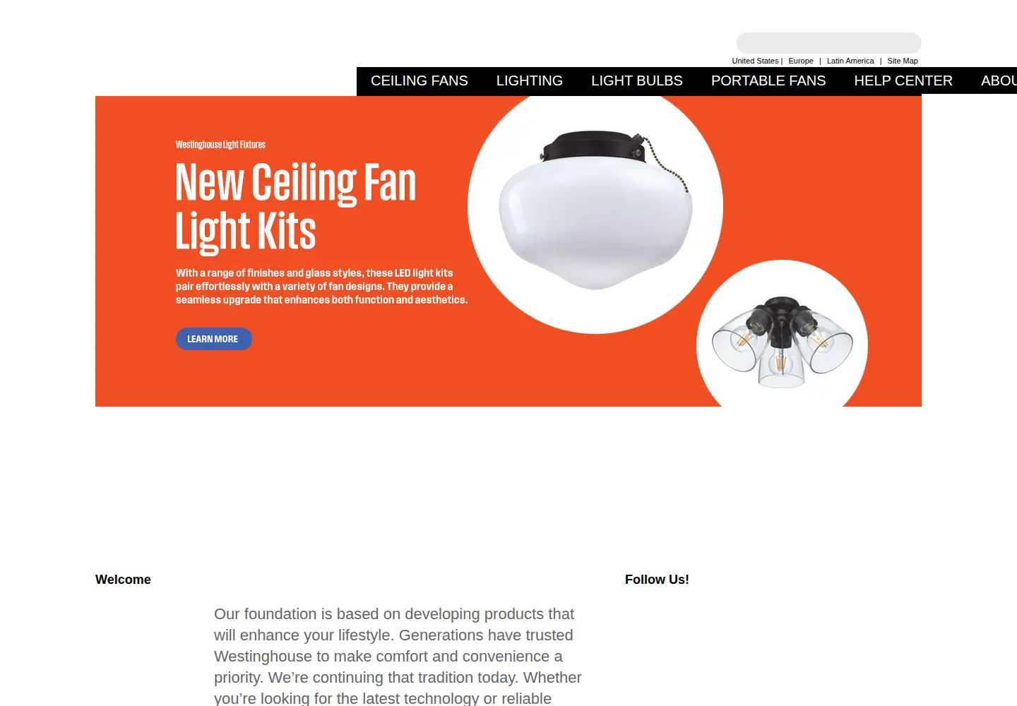 Captured homepage of westinghouselighting.com in the current scan