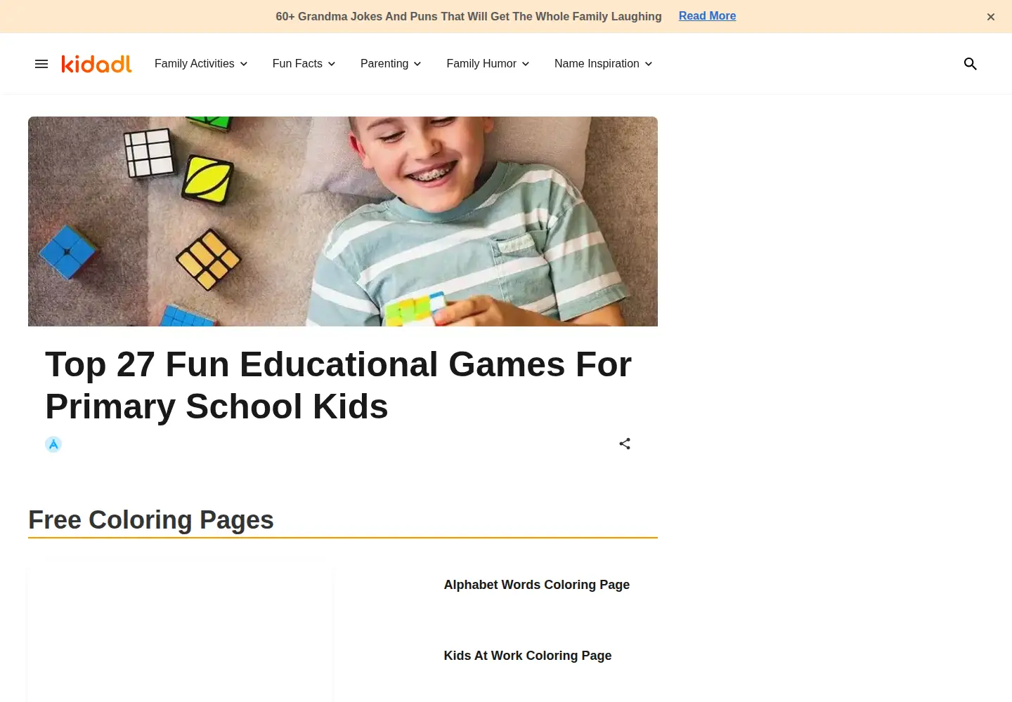 Screenshot of kidadl.com