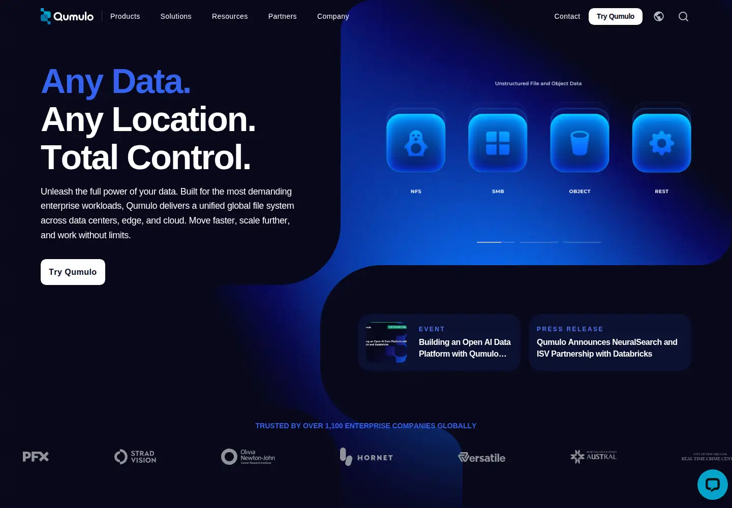 Captured homepage of qumulo.com in the current scan