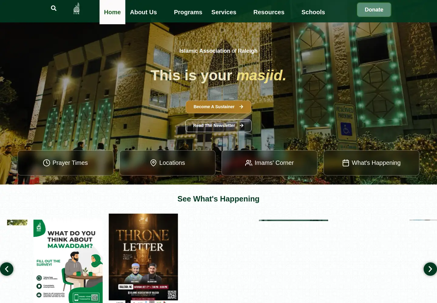 Screenshot of raleighmasjid.org