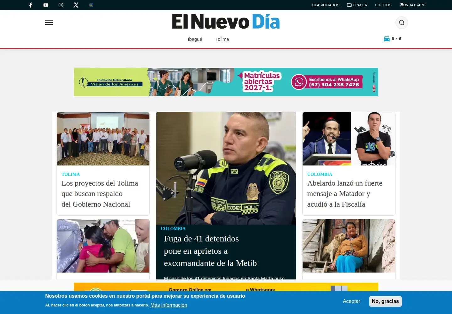Captured homepage of elnuevodia.com.co in the current scan
