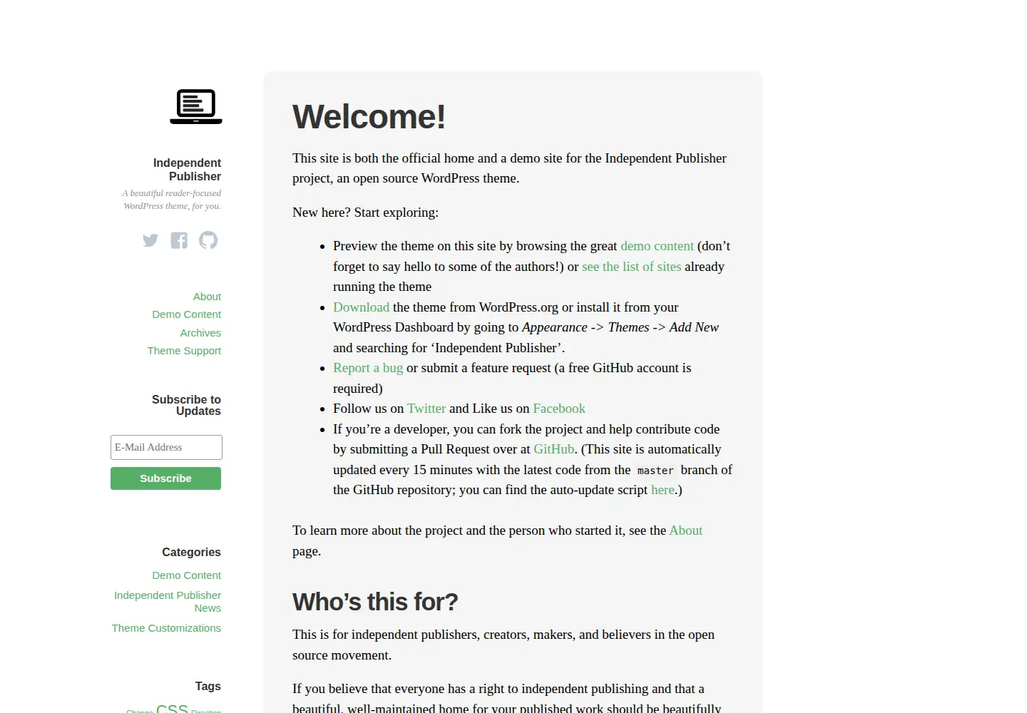 Captured homepage of independentpublisher.me in the current scan