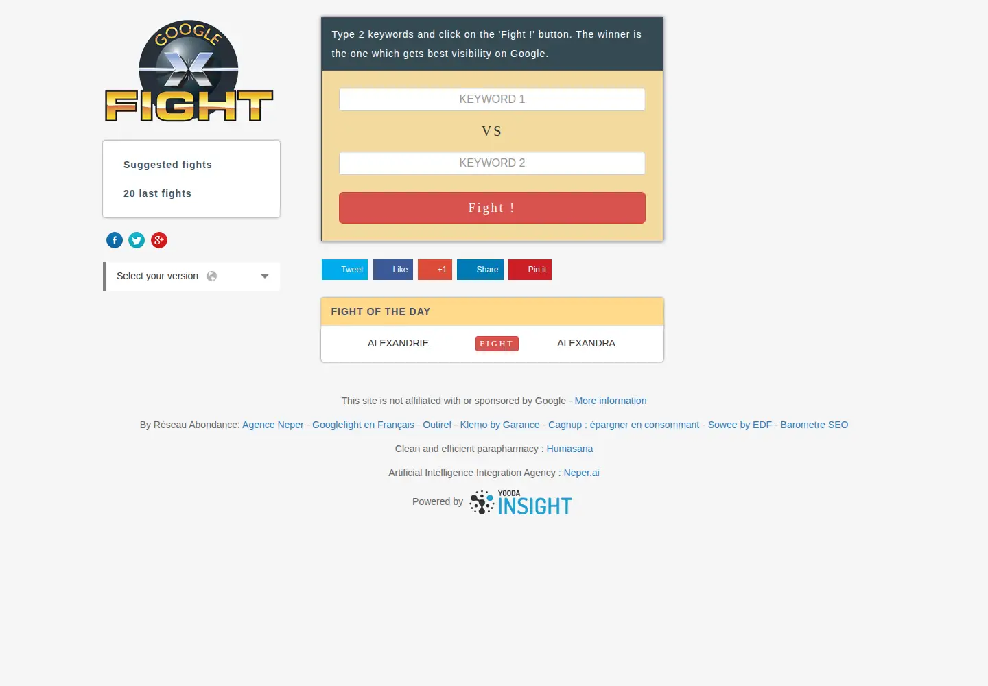 Captured homepage of googlefight.com in the current scan