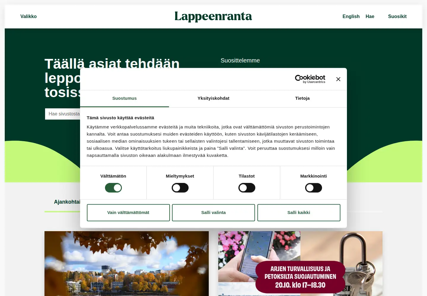 Captured homepage of lappeenranta.fi in the current scan