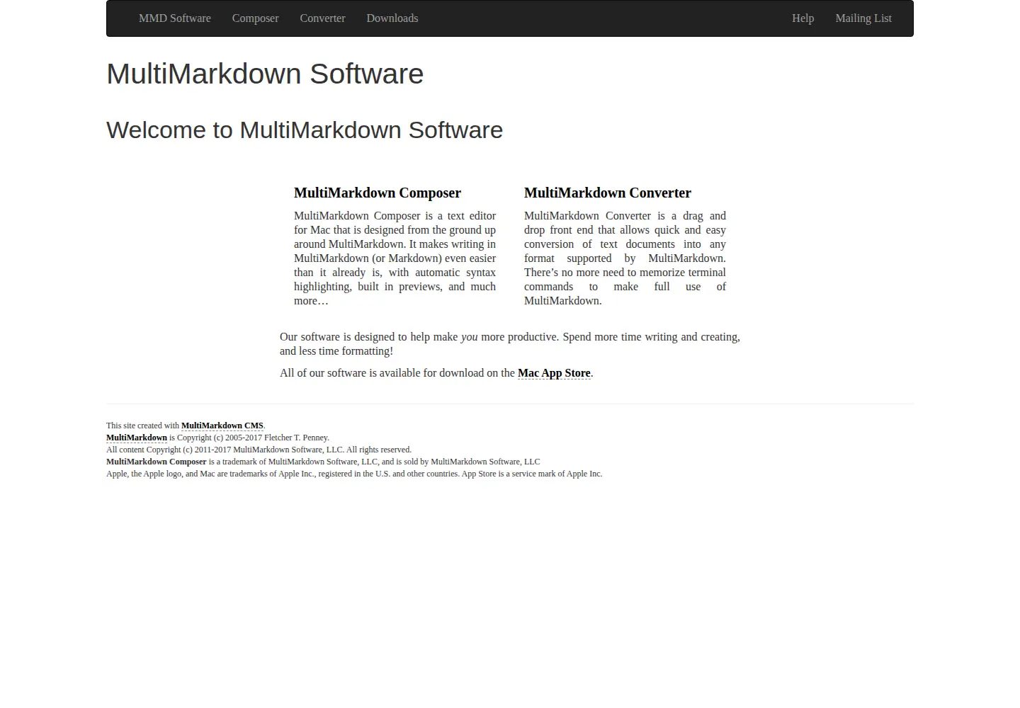 Screenshot of multimarkdown.com