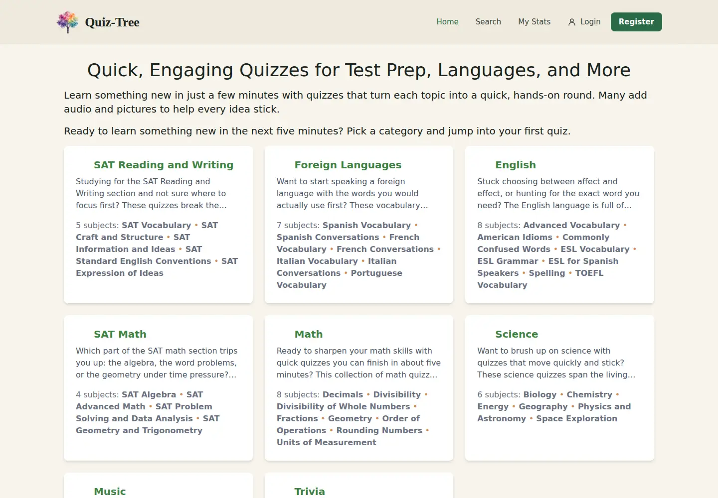 Captured homepage of quiz-tree.com in the current scan