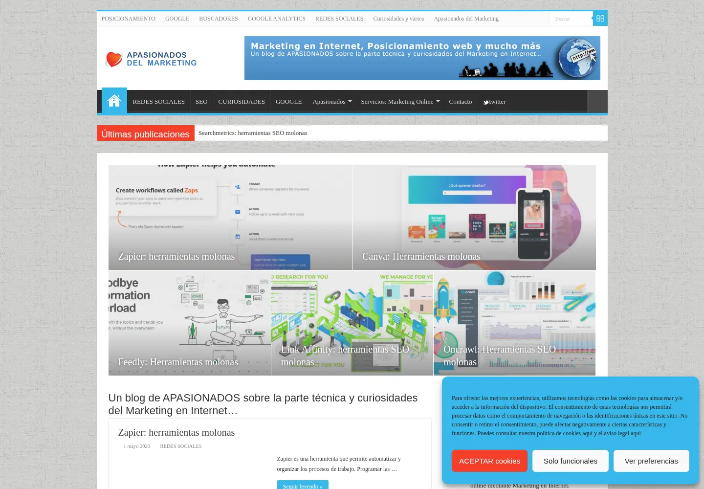 Captured homepage of apasionadosdelmarketing.es in the current scan