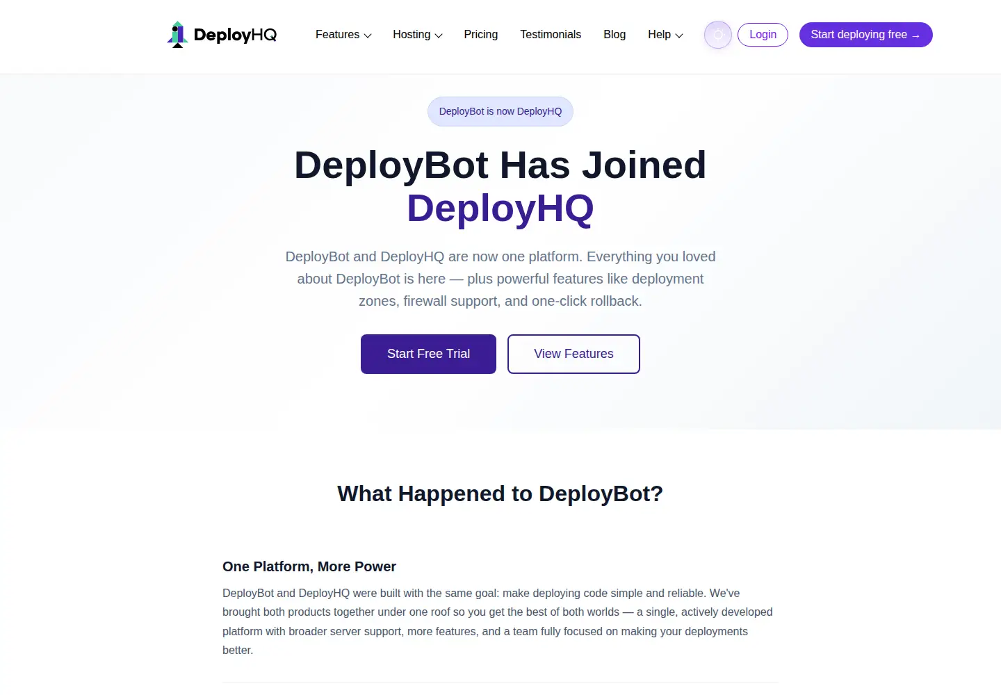 Captured homepage of deploybot.com in the current scan