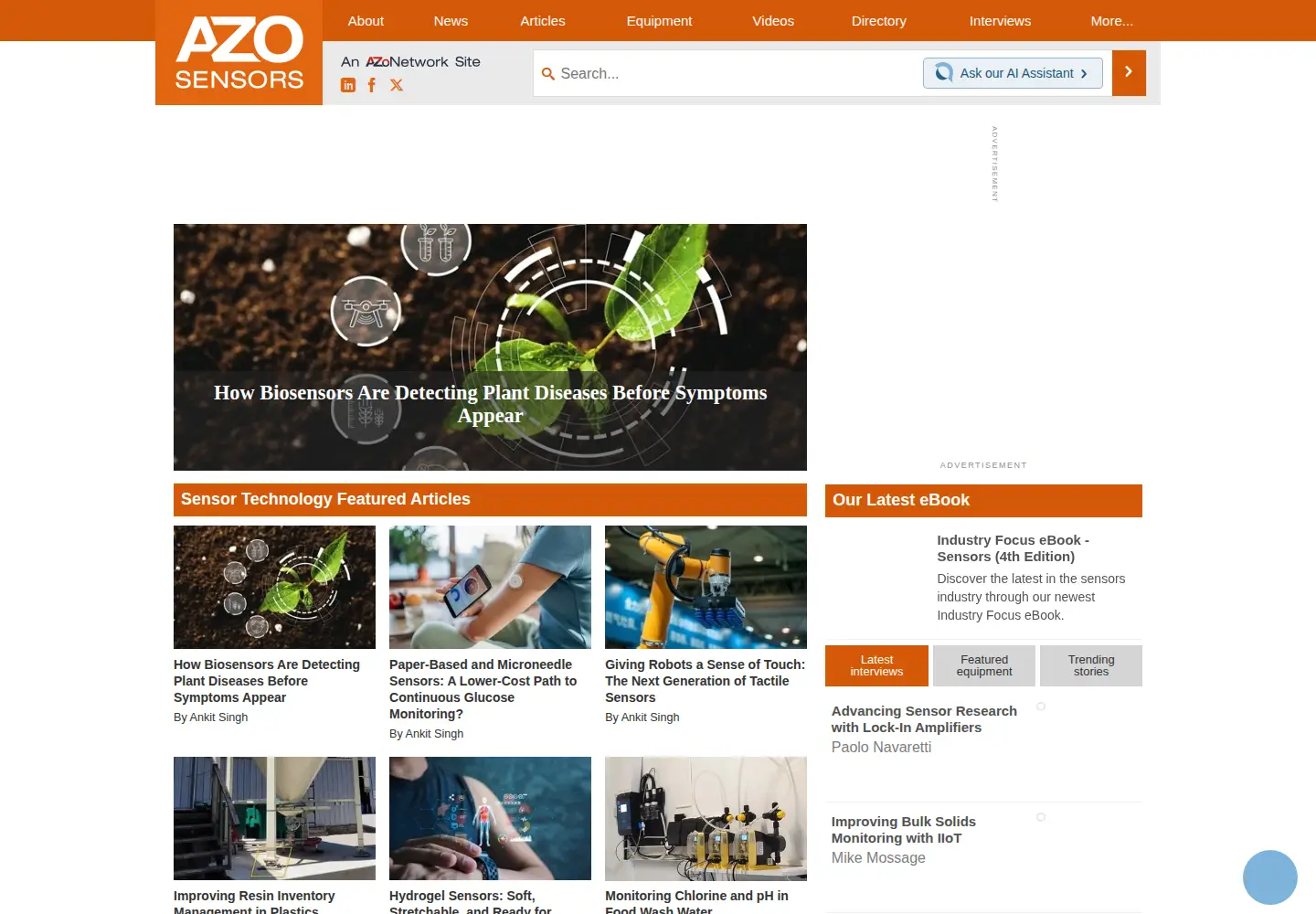 Captured homepage of azosensors.com in the current scan