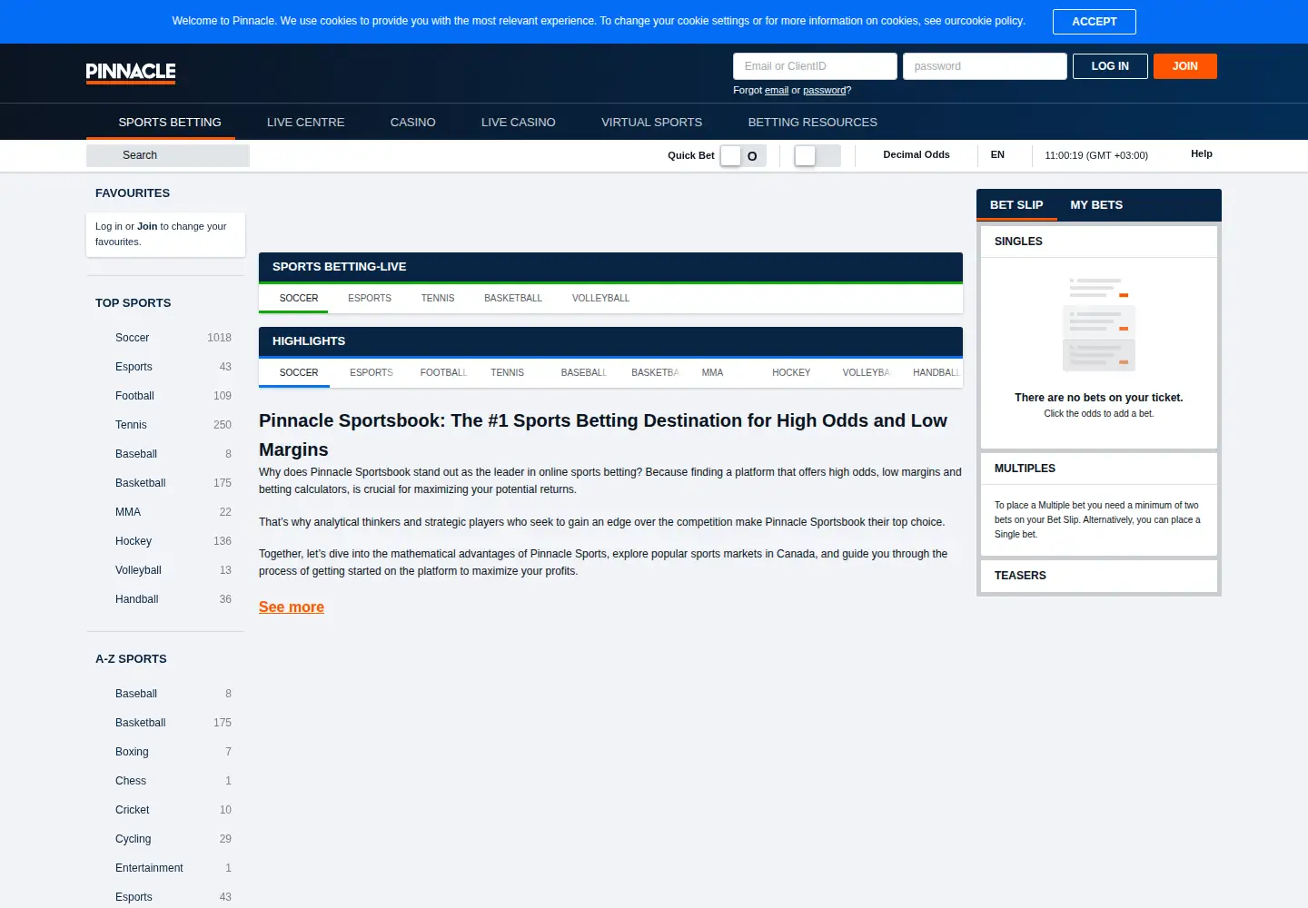 Screenshot of pinnacle.com
