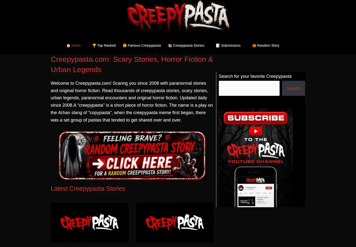 Screenshot of creepypasta.com