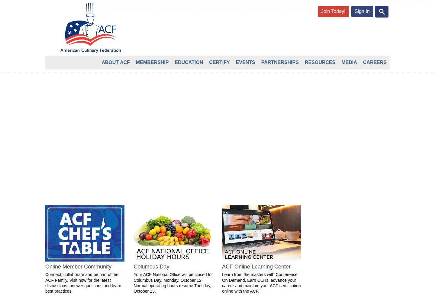 Captured homepage of acfchefs.org in the current scan