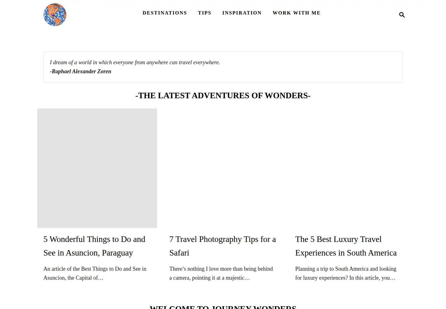 Captured homepage of journeywonders.com in the current scan