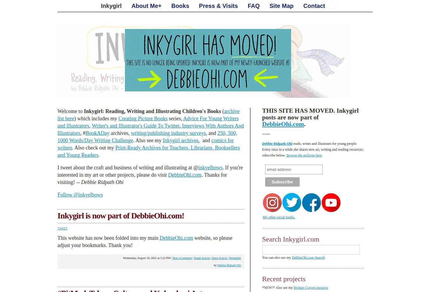 Captured homepage of inkygirl.com in the current scan
