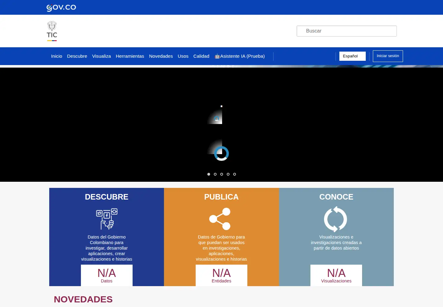Captured homepage of datos.gov.co in the current scan