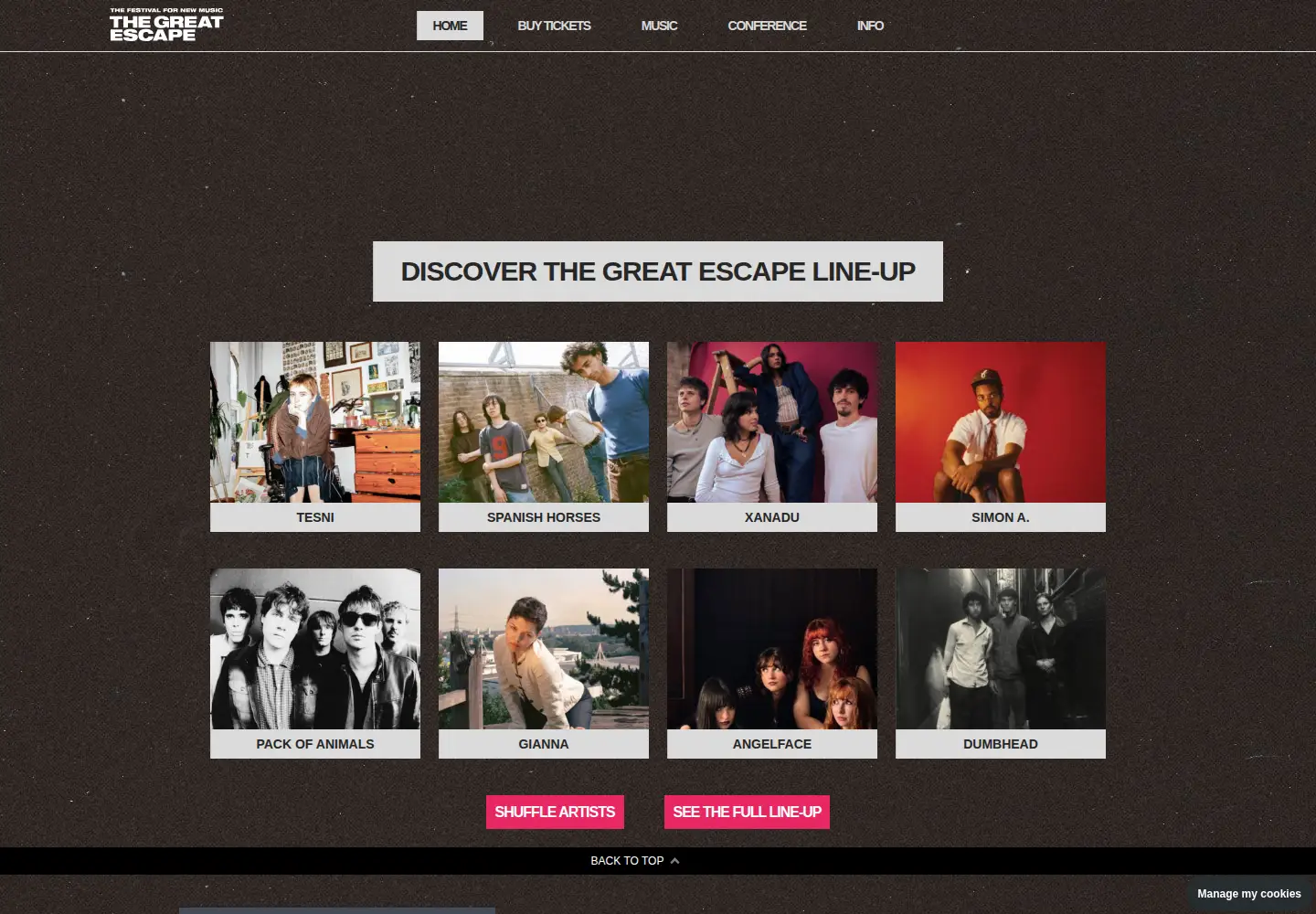 Captured homepage of greatescapefestival.com in the current scan