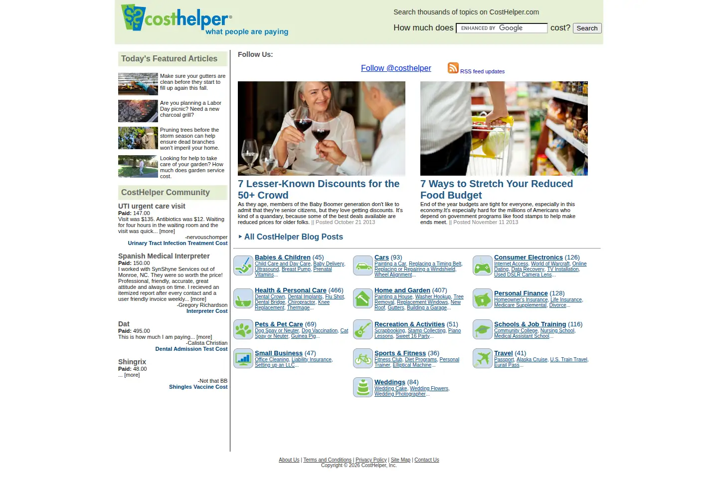 Captured homepage of costhelper.com in the current scan