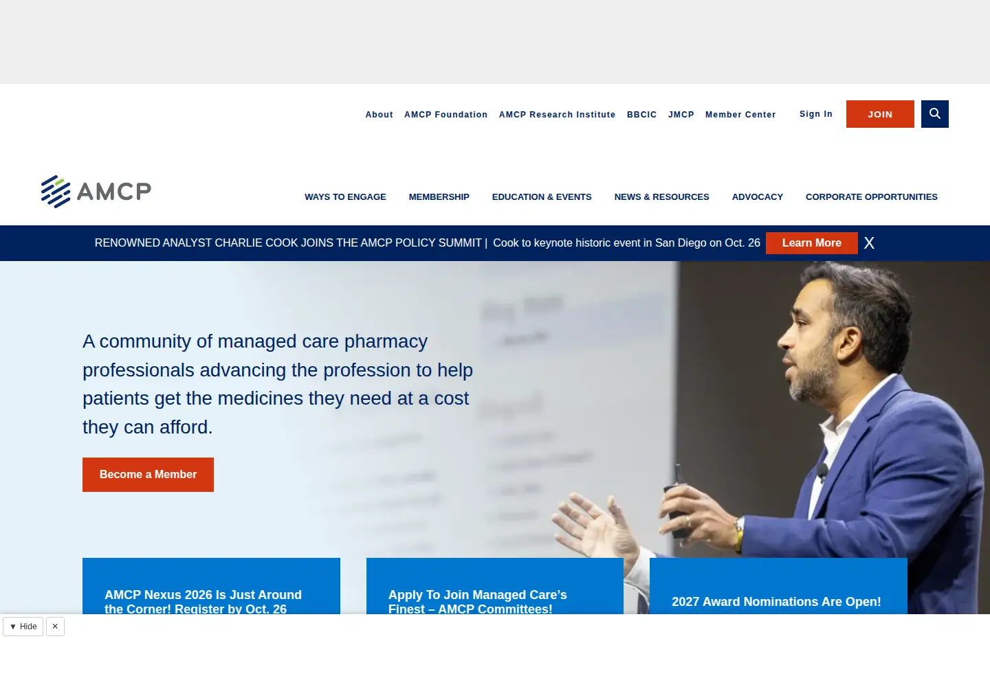 Captured homepage of amcp.org in the current scan