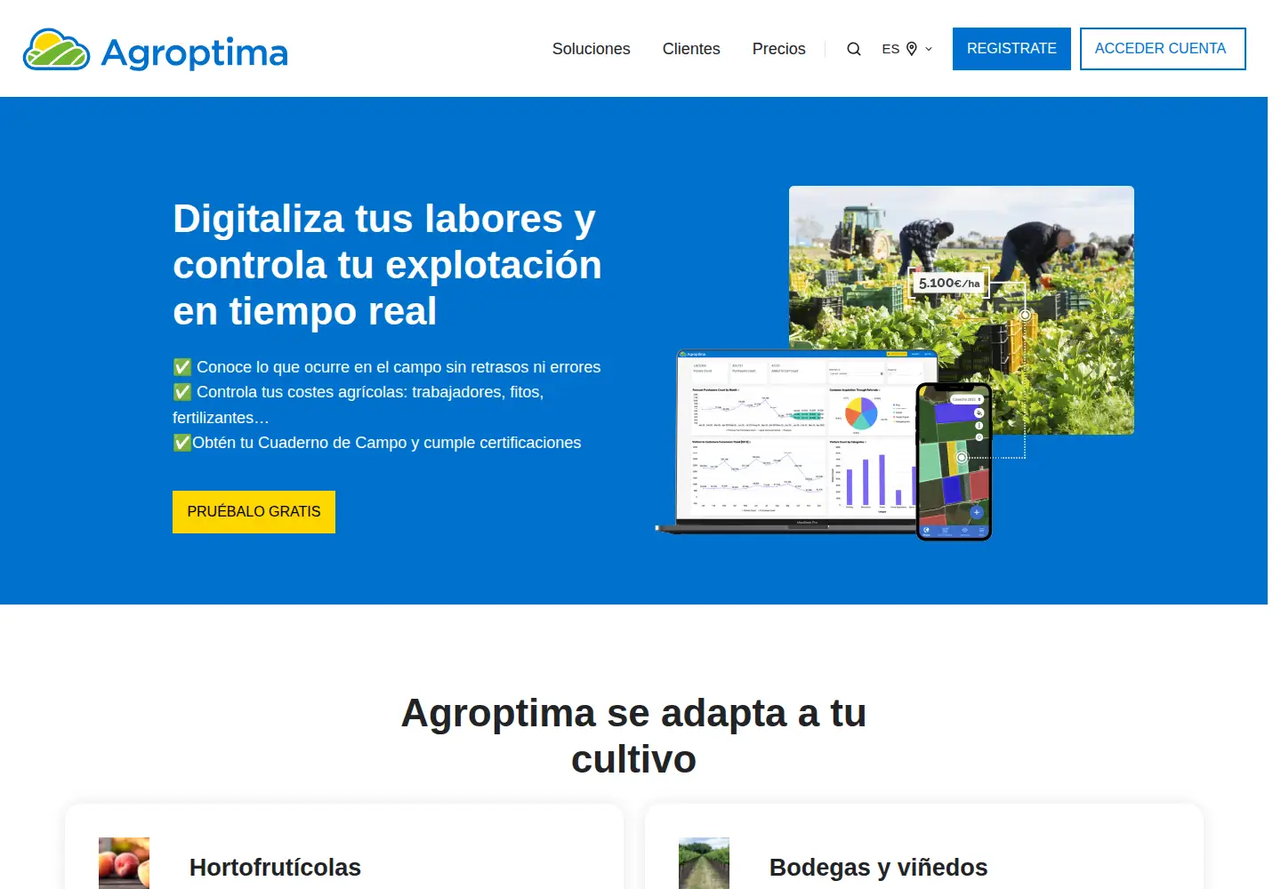 Captured homepage of agroptima.com in the current scan