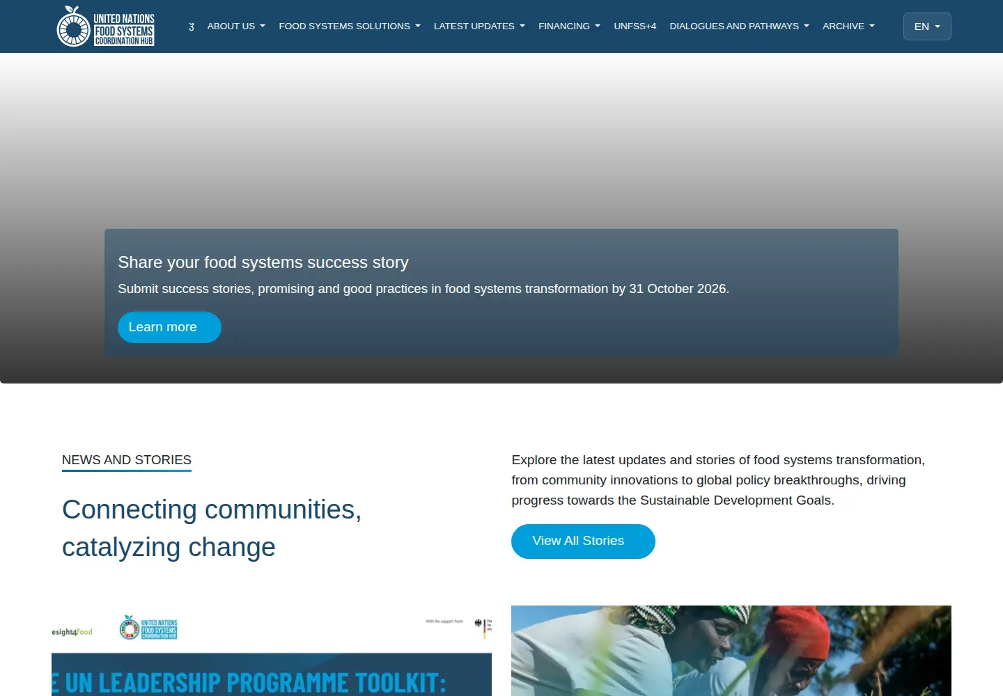 Captured homepage of unfoodsystemshub.org in the current scan